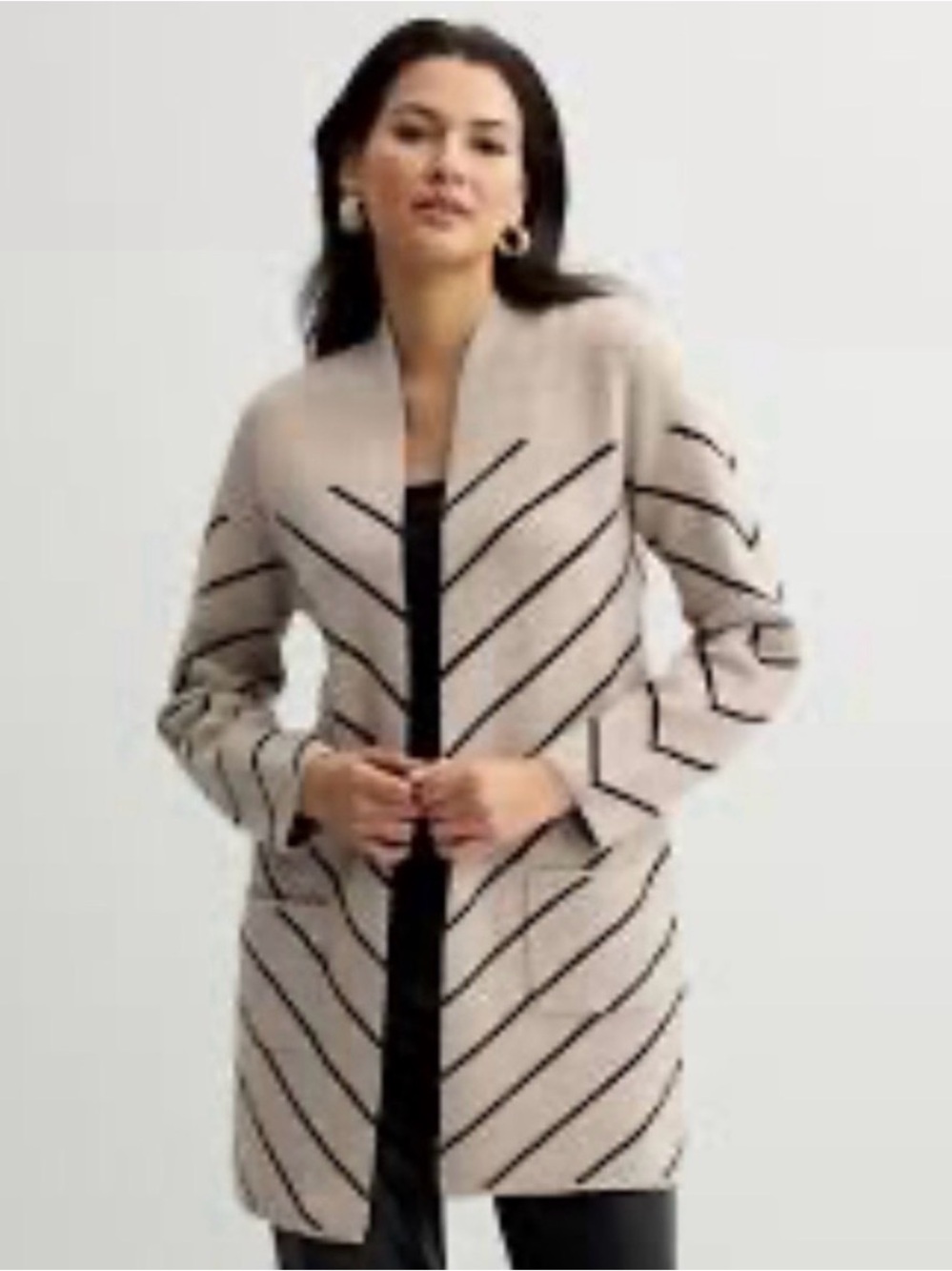 Nine West Cream and Black Striped Longline Cardigan